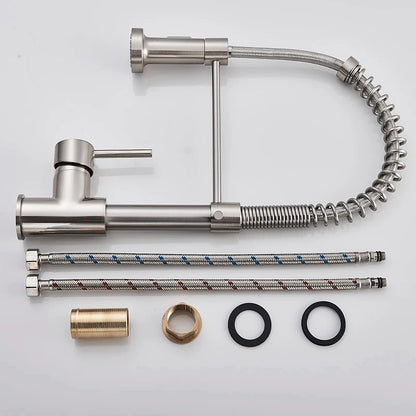 Kitchen Faucets Brush Brass Faucets for Kitchen Sink Single Lever Pull Out Spring Spout Mixers Tap Hot Cold Water Crane