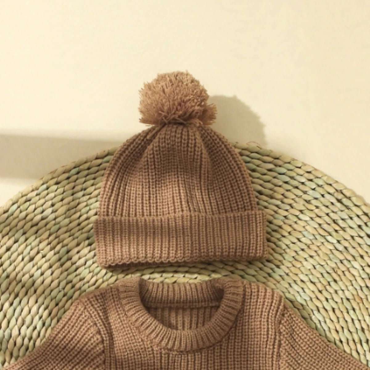 Ylsteed Hello World Knitting Newborn Photography Romper with Matching Pomp Hat Baby Boy Girl Sweater Outfits for Photo Shooting