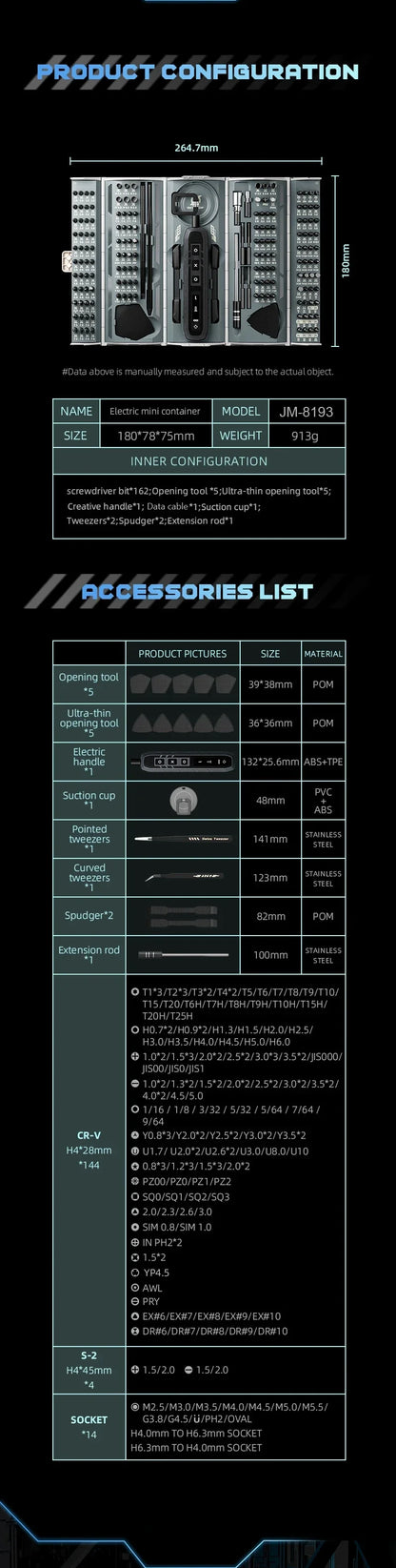 180 in 1 Precision Electric Screwdriver Set Magnetic Torx Hex Bits Repair Tools Power LED Equipment Power Tools Box Men Gift
