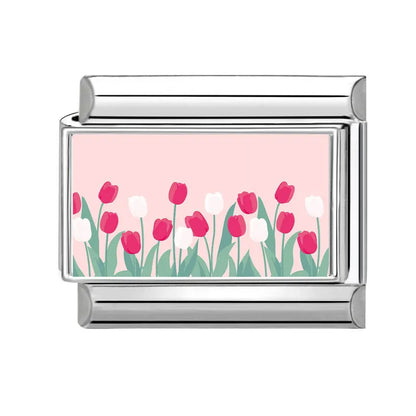 2025 Women's Fashion Colorful Flowers Oil Painting Style Series Italian Charms Fit 9mm Stainless Steel Bracelet DIY Jewelry Gift