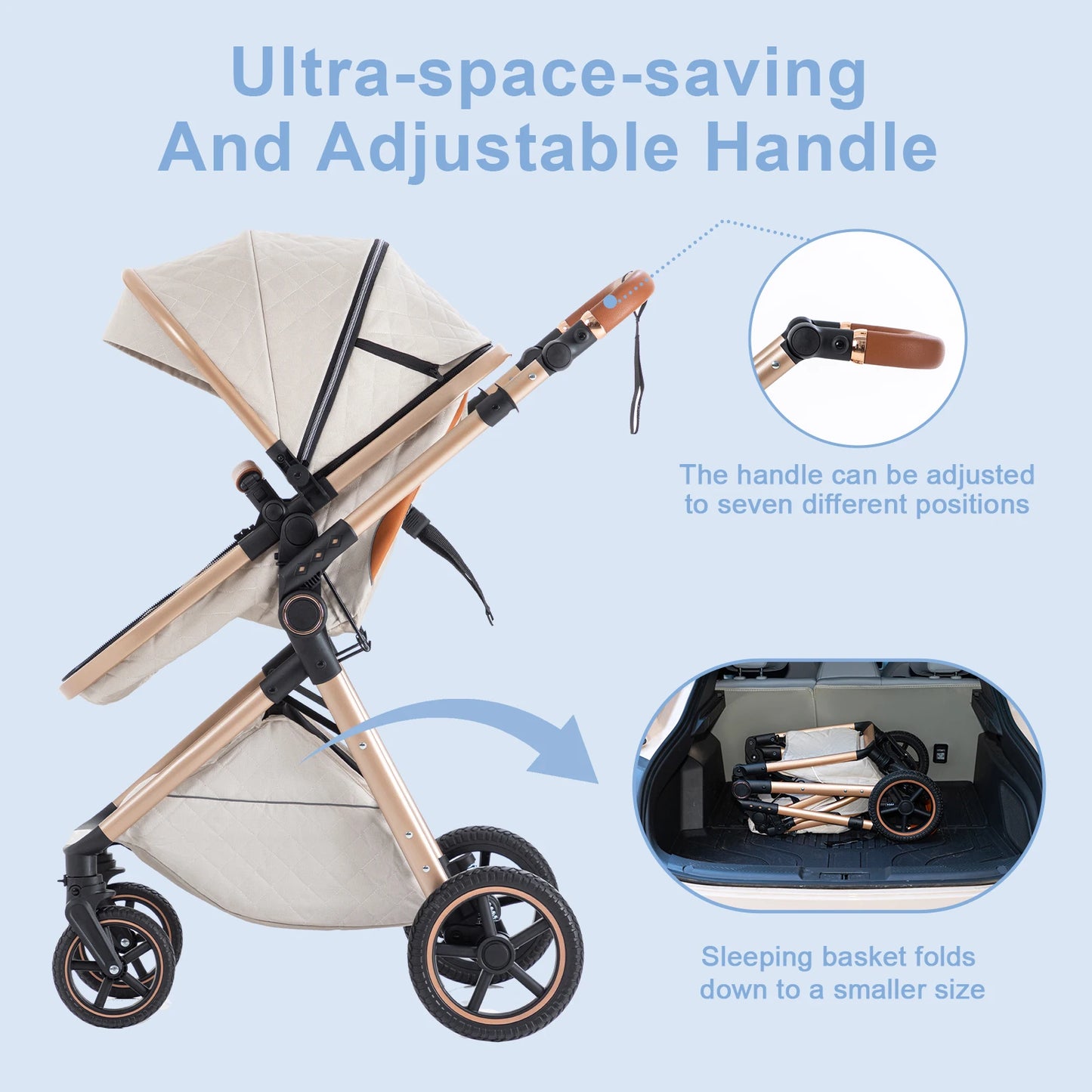Luxury Baby Stroller 3 in1 Portable Baby Carriage Folding Prams High Landscape Car for Newborn Baby Adjustable Handle travel