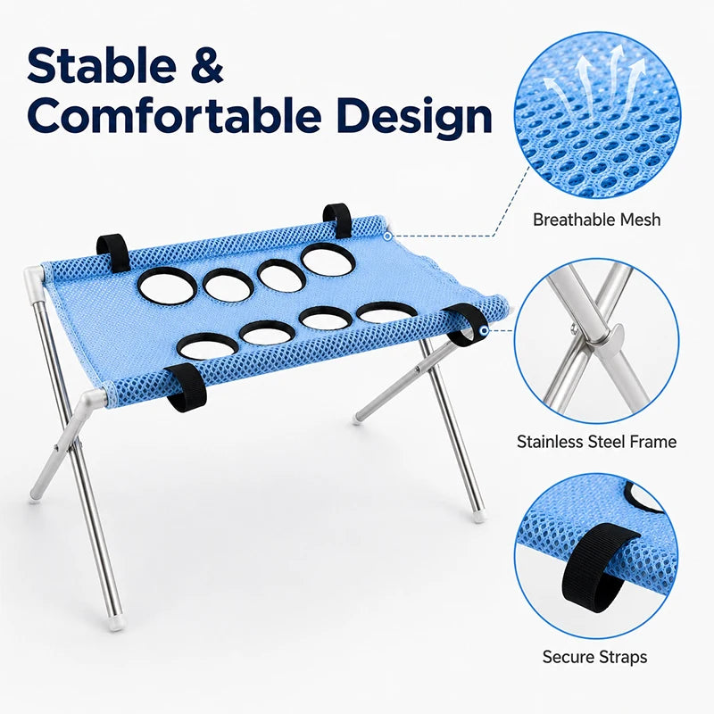 Portable Pet Grooming Bath Suspended Bed Frame With Brackets Breathable Washable Mesh Foldable Storage Pet Bath Drying Rack