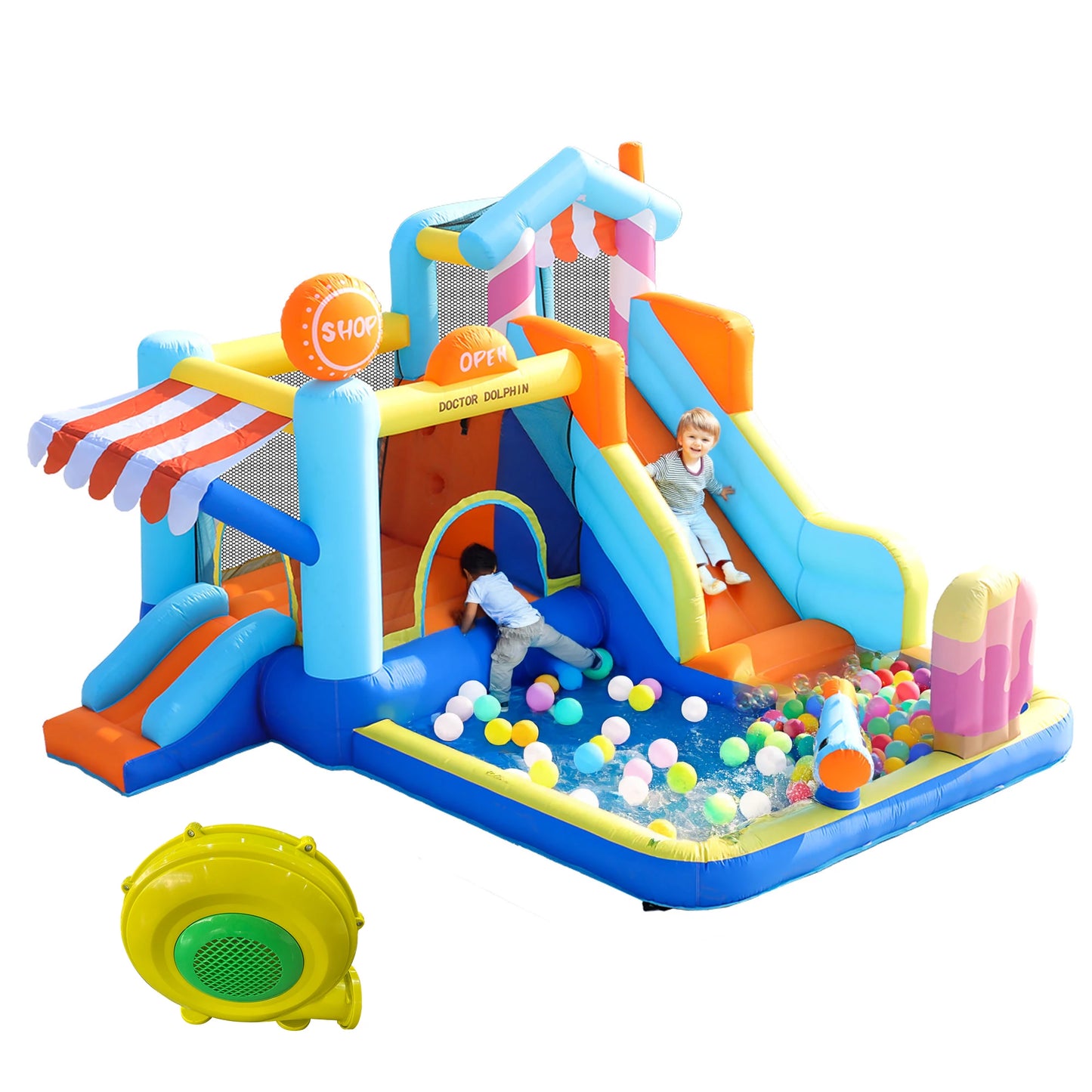 Kids' Bounce House,5 in 1 Inflatable Hopping Castle for Kids 3-10 Years, Outdoor Castle Bouncer with Slide Jump Area Water Pool Football Net