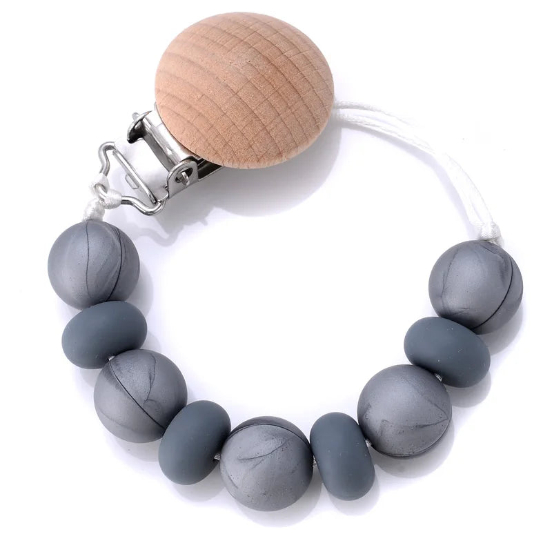 BPA-Free Silicone Pacifier Clips Chain with Beads Dummy Clip Holder Soother Teething Toy Chew Gift for Babies