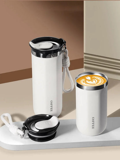 Vacuum Insulated Coffee Travle Mug Stainless Steel Thermo Bottle Cup Thermal Tumbler With Carrying Ring Flask for Hot Cold Drink