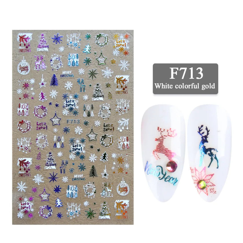 1PCS New Christmas Decorations 2023 New Year Nail Stickers Press on Nails Laser Snowflake Christmas Tree 3D Nail Decal