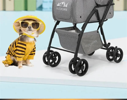 Lightweight and Foldable  Stroller Pet Bag Dog Stroller Dog Scooter Dog Trolley with Storage Basket Stroller for Animals