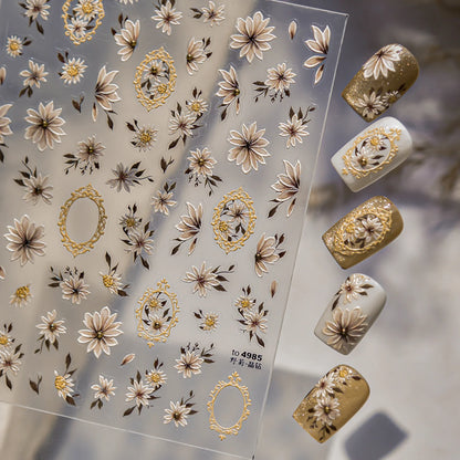 Wild Daisy Crystal Diamond Nail Sticker 5D Adhesive Flower Trendy Nail Art Stickers DIY Nail Art Decorations 3D Manicure Decals