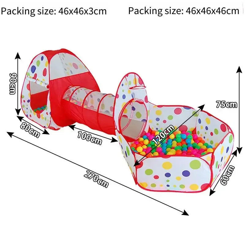 3-in-1 Pop Up Kids Play Tent Tunnel Ball Pit Basketball Hoop Foldable Portable Indoor Crawl Camping Play Equipment for Children