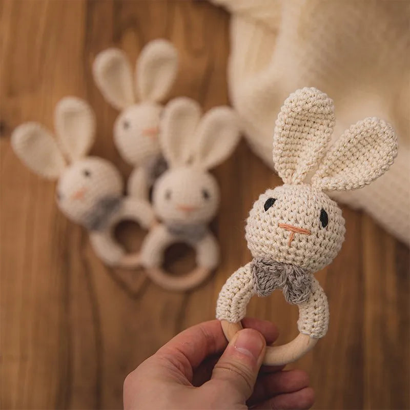 1Pc Baby Teether Wooden Crochet Rattle Toy BPA Free Baby Mobile Play Gym Wood Rodent Rabbit Rattle Newborn Educational Toy Gifts