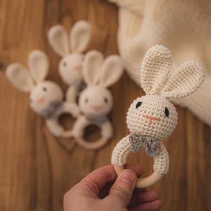 1Pc Baby Teether Wooden Crochet Rattle Toy BPA Free Baby Mobile Play Gym Wood Rodent Rabbit Rattle Newborn Educational Toy Gifts