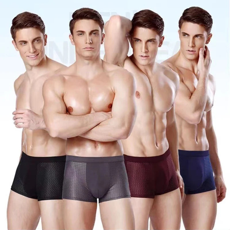 4pcs/lot Men's Underwear Men Boxer Shorts Ice Silk Mesh Boxershorts Plus Size Panties Summer Sexy Breathable Underpants