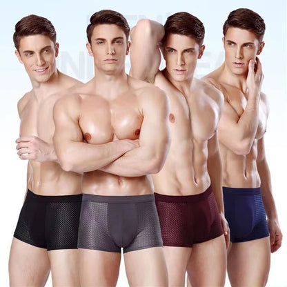 4pcs/lot Men's Underwear Men Boxer Shorts Ice Silk Mesh Boxershorts Plus Size Panties Summer Sexy Breathable Underpants