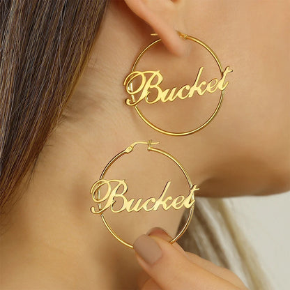 30-70mm Custom Name Earrings For Women Personalized Big Hoop Stainless Steel Earrings 2026 Trend Minimalist Customized Jewelry