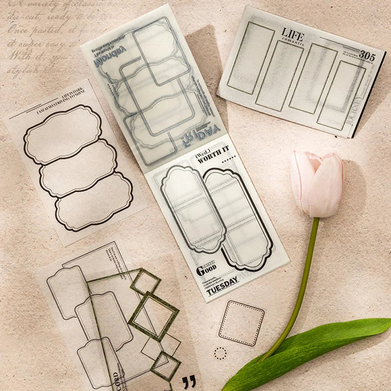 Mr. Paper 18pcs/bag Basic Border Theme Dual-Material Die-Cut Stickers Handbook Materials DIY Scrapbook Journal Frame Photo Album