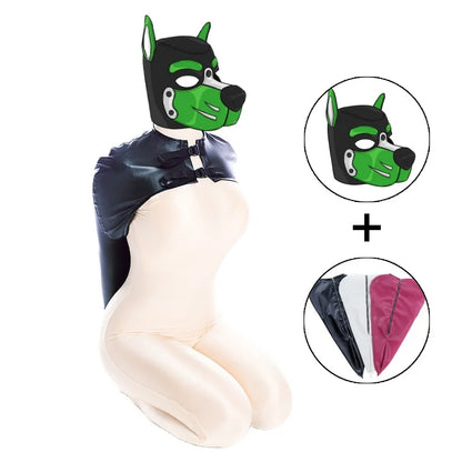 Sexy Charm Adult Rave Lingerie with Fetish Dog Hood Chest Harness Single Glove Arm Binder for Couple BDSM Body Bondage Clothing