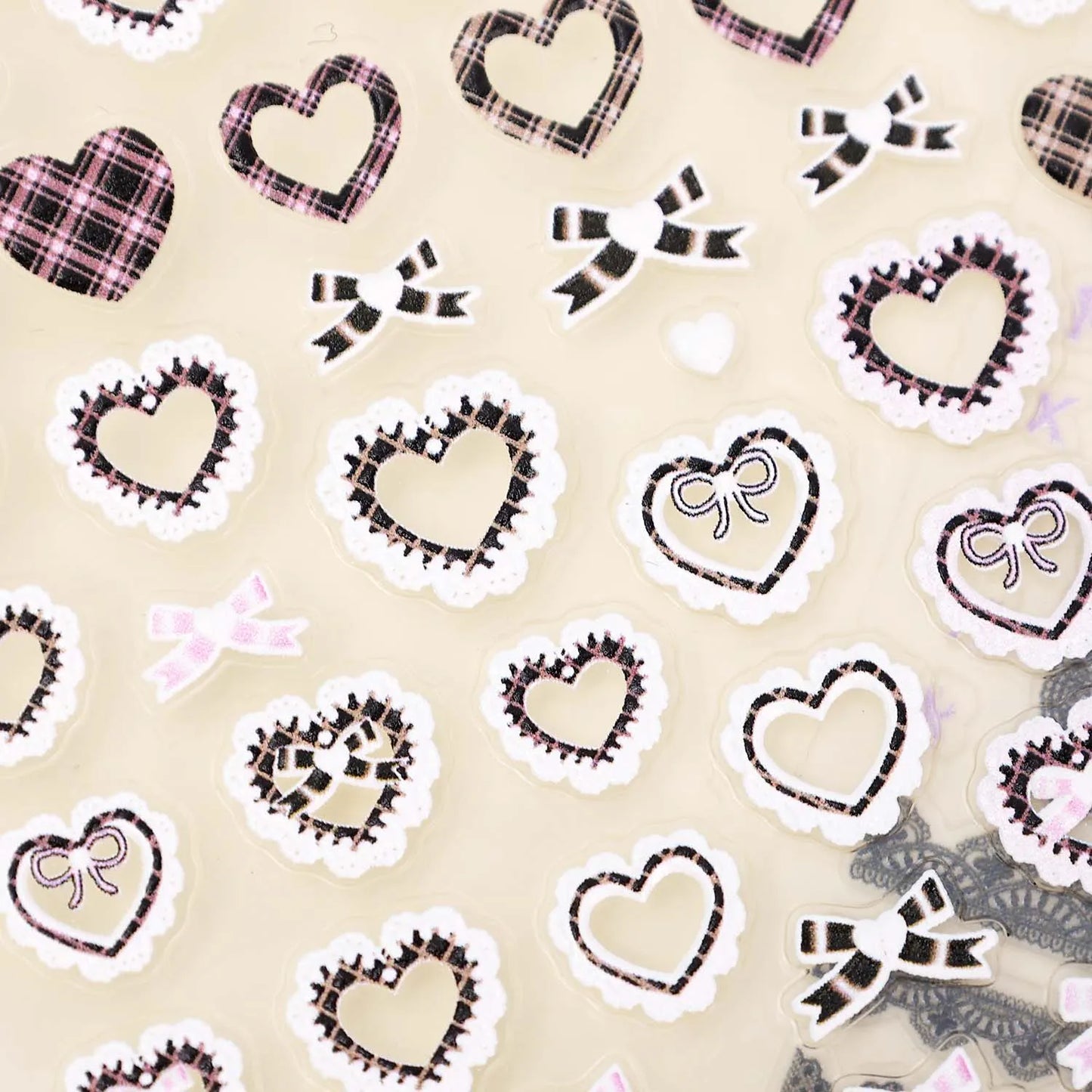 Japanese Bowknot Lace Heart Nail Stickers Self Adhesive Sweet Cool Pink Black Lace Nail Decals Cool Girls Manicure Decorations