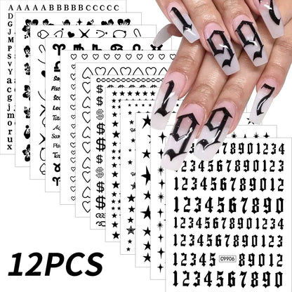 12pcs/set Cute Cartoon Dog/Cat Nail Art Stickers 3D Graffiti Black Cat Dog  Nail Decals 8*10cm Self-Adhesive Cartoon Nail Art Su