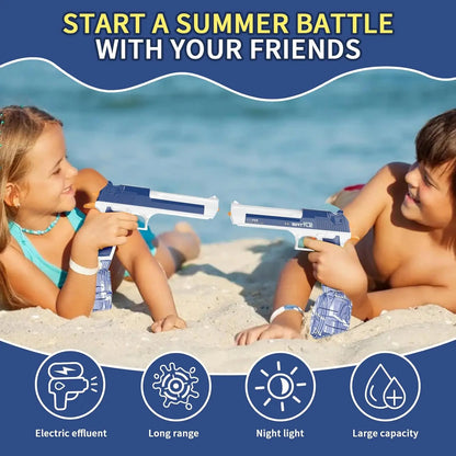 Electric Water Gun with Long Range, Squirt Blaster Automatic Toy with Light Effects and Rechargeable Battery, Summer Outdoor Toy for Pool, Beach & Backyard