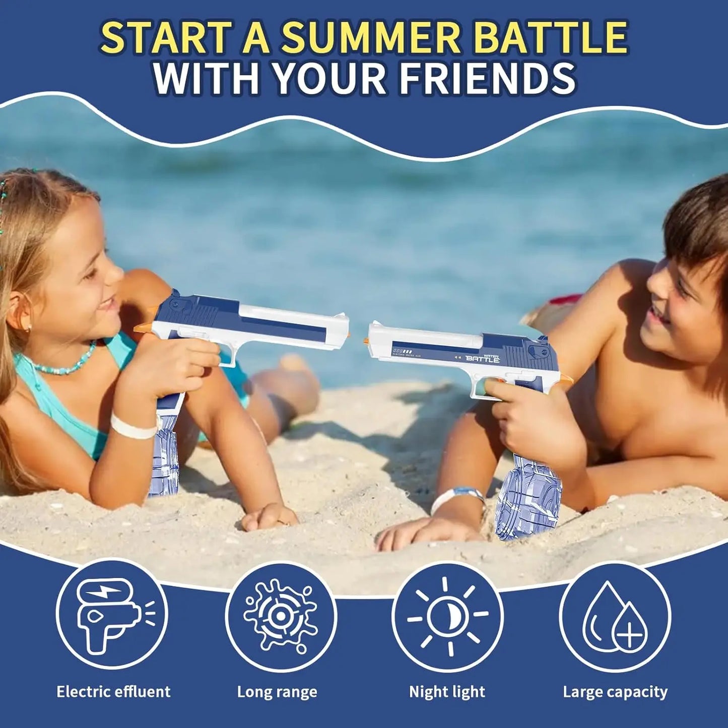 Electric Water Gun with Long Range, Squirt Blaster Automatic Toy with Light Effects and Rechargeable Battery, Summer Outdoor Toy for Pool, Beach & Backyard