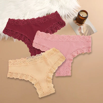 3Pcs/set Women Cotton Lace Panties Floral Intimate Underwear Trendy Patchwork Lace Briefs Female Soft Underpants Lingerie S-XL