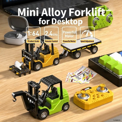 1:64 Remote Control and Alloy Truck Forklift with Trailer Worktop Mini Bluetooth RC Elevator Vehicle Children's Toy Holiday Gift