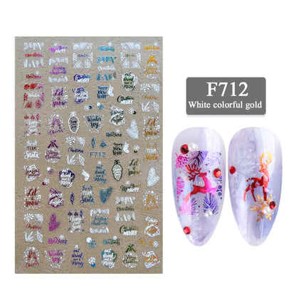 1PCS New Christmas Decorations 2023 New Year Nail Stickers Press on Nails Laser Snowflake Christmas Tree 3D Nail Decal