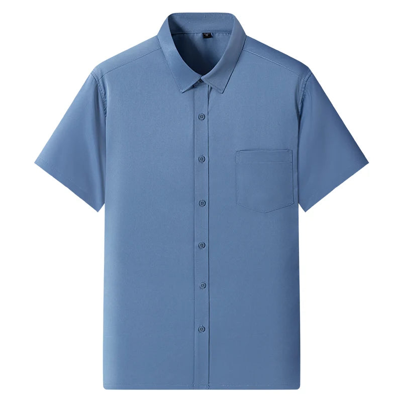 New Anti-Wrinkle Men Shirts Short Sleeves Dress Shirts For Men Slim Fit Camisa Social Business Blouse Pocket White Shirt S-7XL