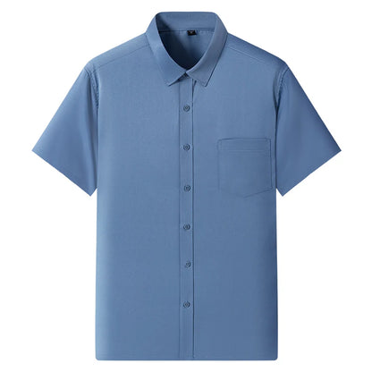New Anti-Wrinkle Men Shirts Short Sleeves Dress Shirts For Men Slim Fit Camisa Social Business Blouse Pocket White Shirt S-7XL