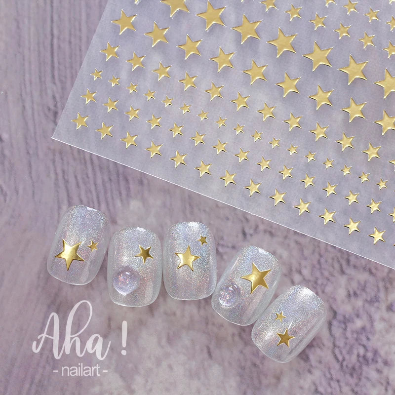 1pc Sliver Gold Star Nail Art Stickers Y2K Charms Self-Adhesive Sliders Laser White Chrome Gel Polish Decals Kawaii Accesories