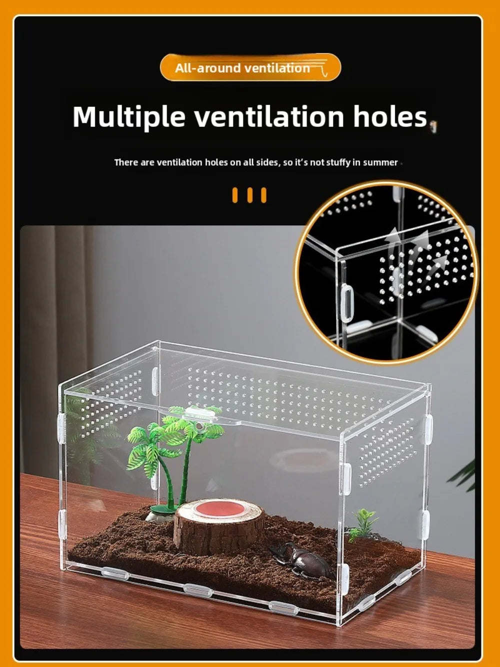 Acrylic Jumping Spider Enclosure 2 Doors Transparent Reptile Feeding Cage Ventilated Design Escape-proof Reptile Habitat