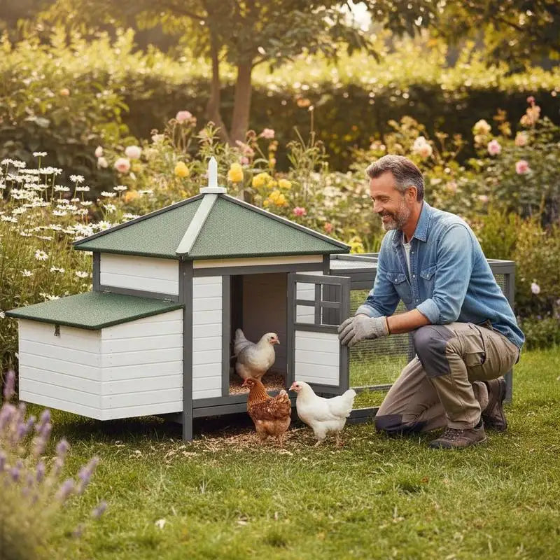 Pollino for Bantam Chickens, 196 X 76 X 97 Cm, Weather-Resistant, with Nesting Box, Run and Resting Bar; Wooden Hut for Small Animals for 1-2 Chickens, Gray