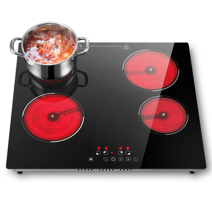 6000W Built-in Ceramic Hob, 4 Zone Induction Cooktop with Touch Control, 9 Power Levels, Timer & Child Lock, 60cm Black Glass