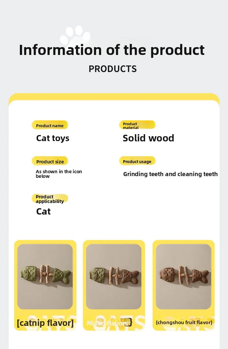 Cat Toy Fish Bone Shape Silvervine Stick Natural Wooden Chew Toy for Kitten Teething Interactive Play