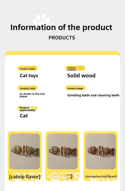 Cat Toy Fish Bone Shape Silvervine Stick Natural Wooden Chew Toy for Kitten Teething Interactive Play