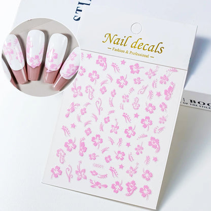 1pc 3D Hibiscus Flowers Nail Sticker White Black Flower Petals Adhesive Decals Pink Golden Floral Slider For Nail Art Decoration