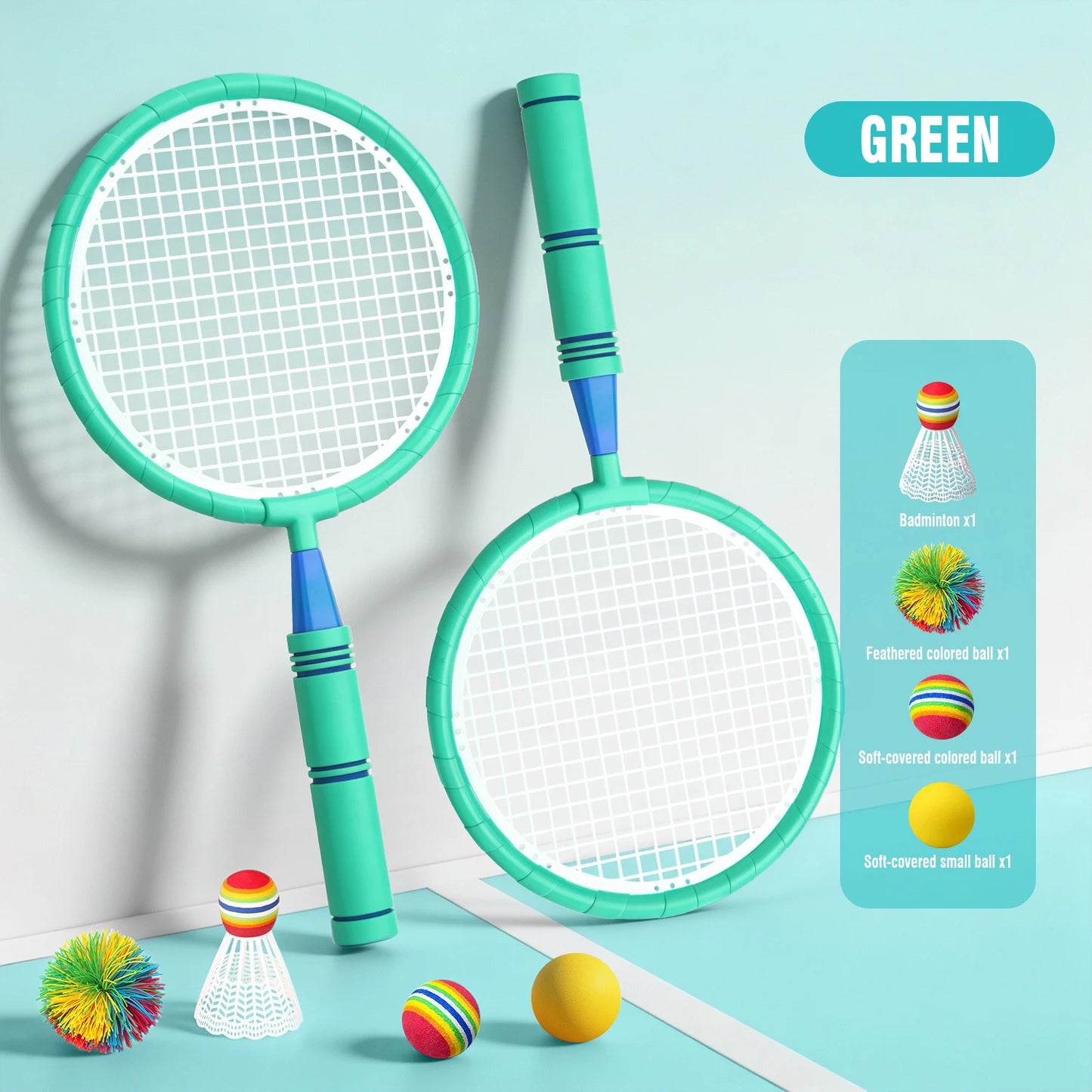 Kids Badminton Racket with Ball Parent-child Indoor Outdoor Sports Toy Training Equipment Children Teens Adult Birthday Gifts