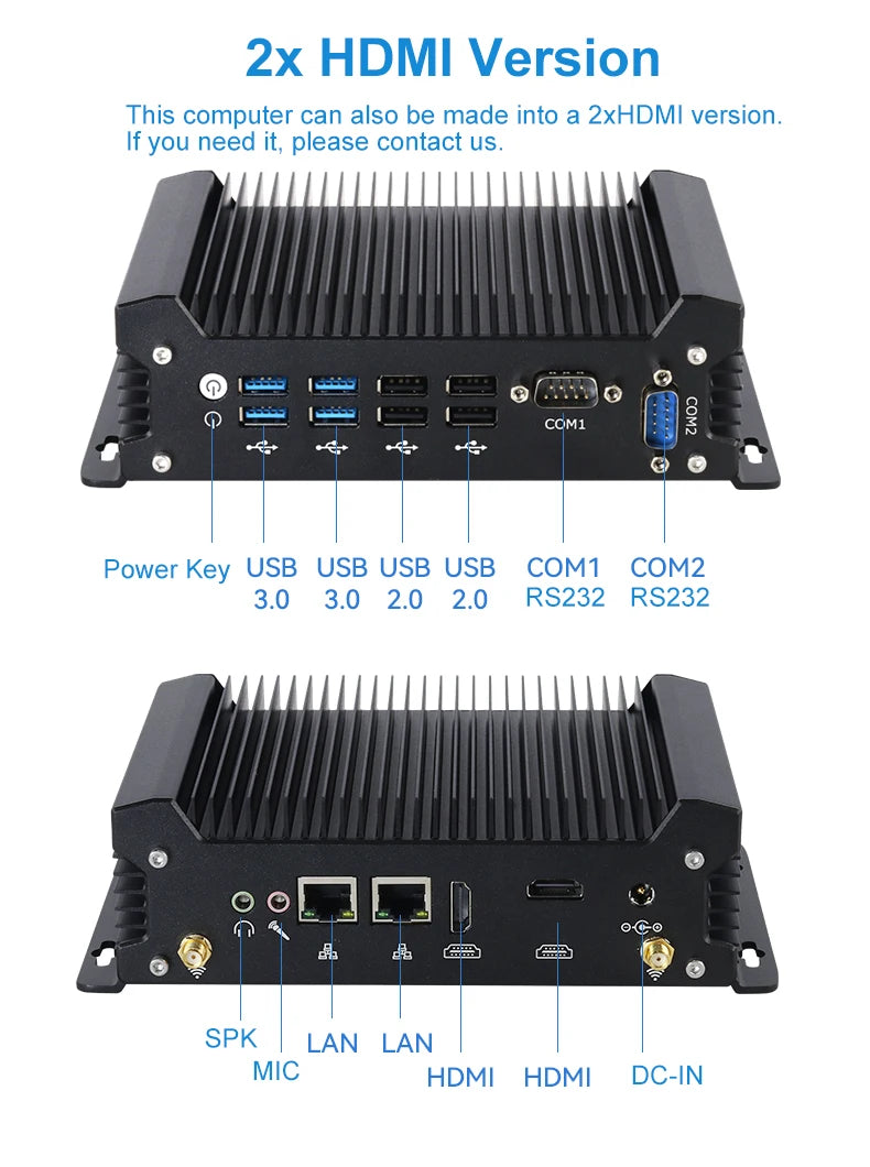 XCY Fanless IoT Industrial Mini PC Intel Core I5-1335U 2x COM RS232 2x LAN 8x USB WiFi SIM 4G LTE Windows 10/11 Linux PXE WOL
