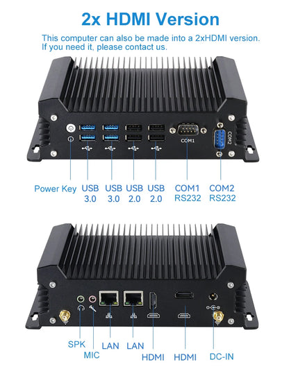 XCY Fanless IoT Industrial Mini PC Intel Core I5-1335U 2x COM RS232 2x LAN 8x USB WiFi SIM 4G LTE Windows 10/11 Linux PXE WOL
