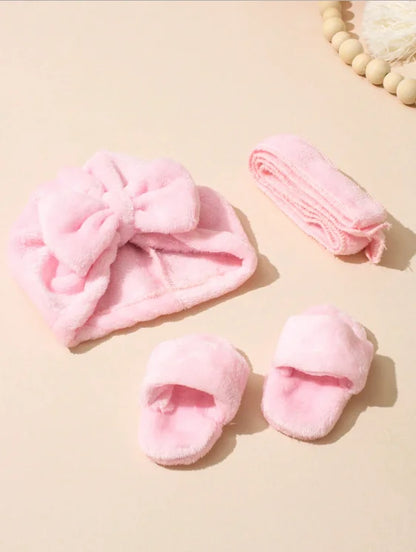 Newborn Photography Props Bathrobes Bath With Belt Shower Cap Outfit Photo Props for Infant Boys Girls Shoot  Accessories-HD