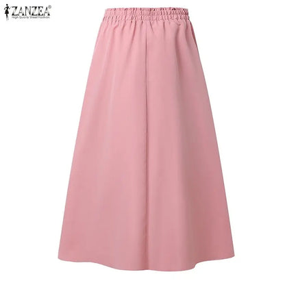 ZANZEA Oversized Long Skirts Women High Waist Print Patchwork Maxi Bottoms Casual Loose Elastic Waist Fashion Jupes Faldas Saia