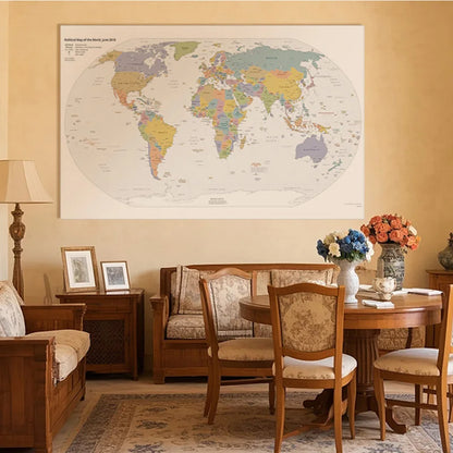 English Map Series-World Map-2019,Decorative Hanging Picture Decor Frameless,Geographical,Tourism/education Tools
