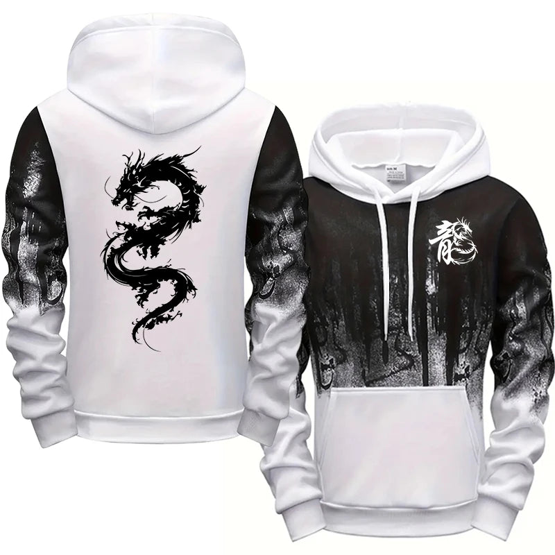 Chinese Dragon Tracksuit Hooded Sweatshirt Sweatpants City Vibe Hoodie 2 Piece Set Autumn Winter Men's Daily Casual Sport Outfit