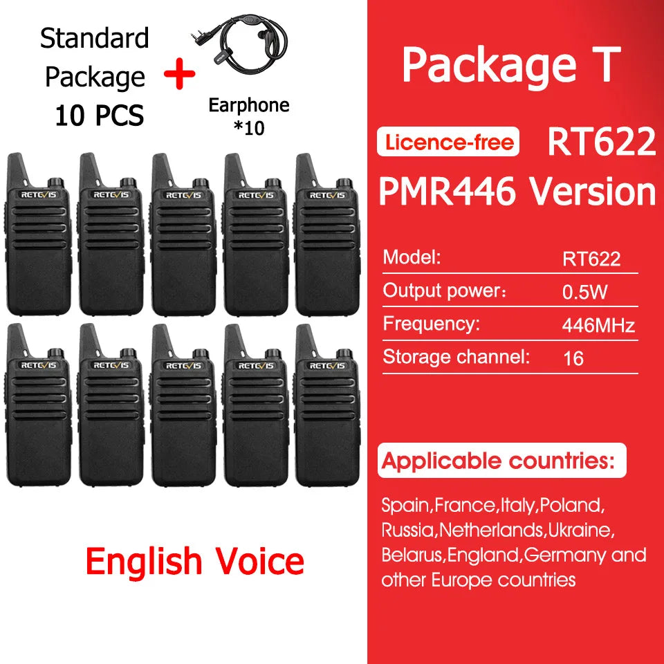 Retevis RT622 Mini Walkie Talkie 4 Pcs Walkie-talkies PMR446 FRS Portable Two Way Radio Communication Radio for Restaurant Hotel