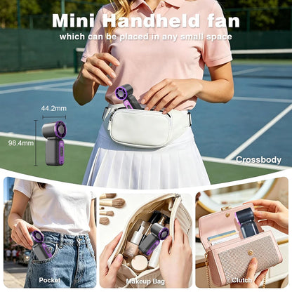 Mini Hand Fan Ultra Mini Fan Portable USB Rechargeable Neck Hanging Fan With Light Pocket Size Small Handheld Fan For Outdoor