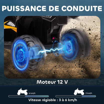 12 V electric quad for children, 2-motor electric car for kids with 2 speeds at 3–6 km/h, LED headlights and horn, suitable for 3–5 year-old children, ergonomic handle and seat, yellow