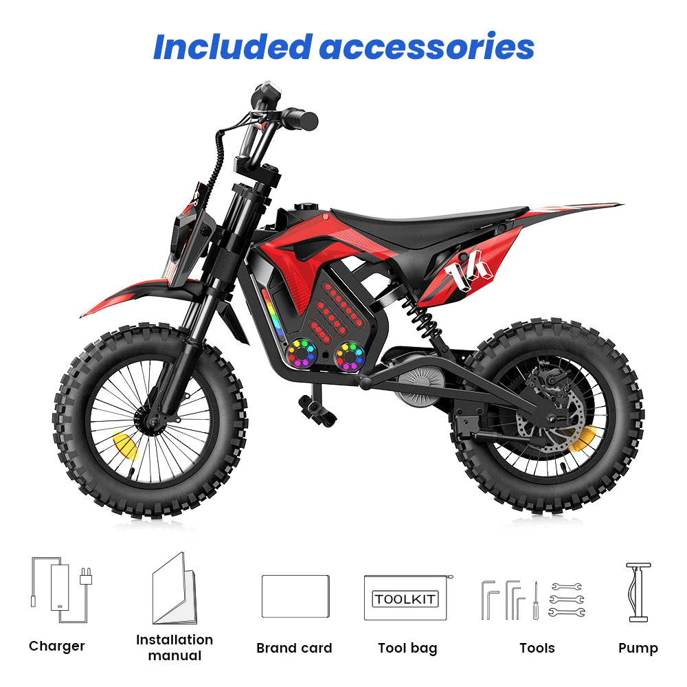 A14 Kids E-Moto Toy 500W Motor 22km Range 36V5.2Ah Battery 3 Speeds(27km/h) Dual Brakes Shock Absorbers Lights for Outdoor Fun