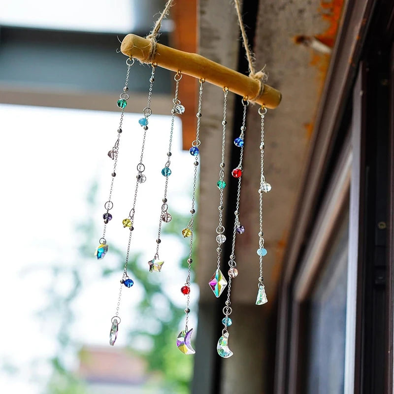 Crystal Suncatcher Stained Glass Crystal Lighting Pendant Chain Hanging Window Wind Chimes Rainbow Maker Home Garden Decoration