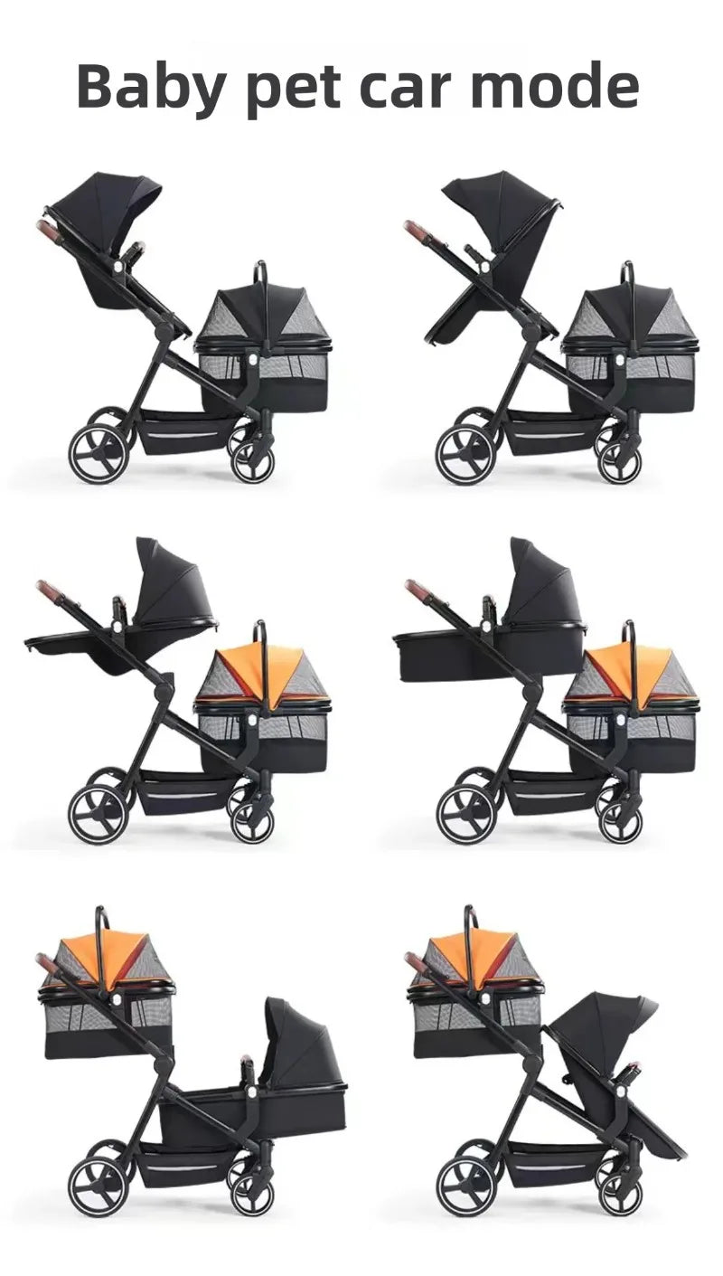 Portable pet stroller, dual-mode stroller that can carry both pets and babies at the same time, multifunctional and foldable,  pet carrier