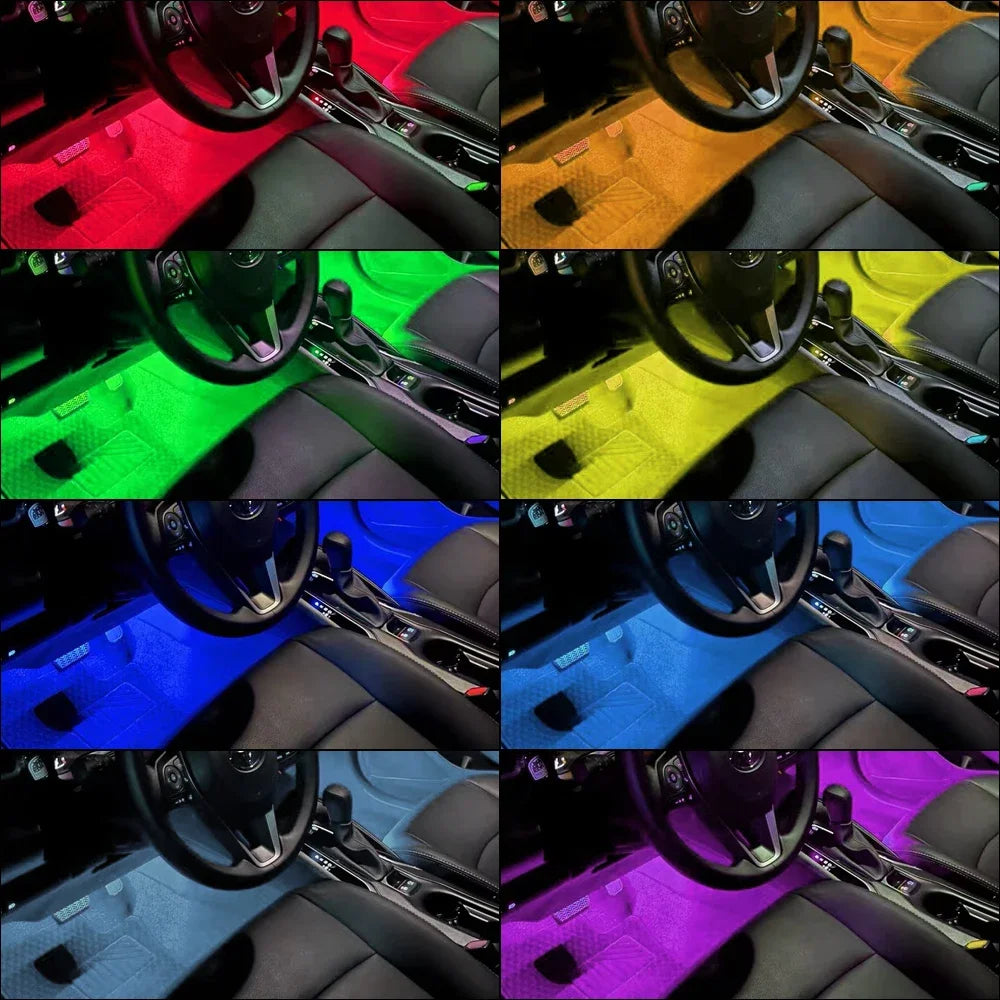 Neon Car Interior Ambient Foot Light with USB Wireless Remote Music App Control RGB 48 LED Atmosphere Decorative Lamp